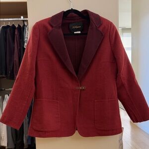 Les Copains Deep Red Blazer with Contrast Collar. 80% virgin wool